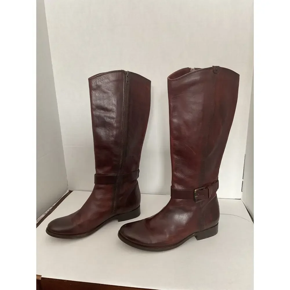 Frye - Melissa - Moto/Riding Tall boots - Redwood Brown Distressed Leather - 8B